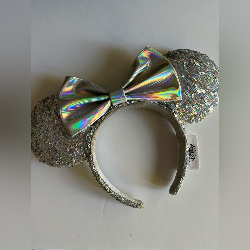 Disney Parks Silver Sequin Minnie Mouse Ears Headband